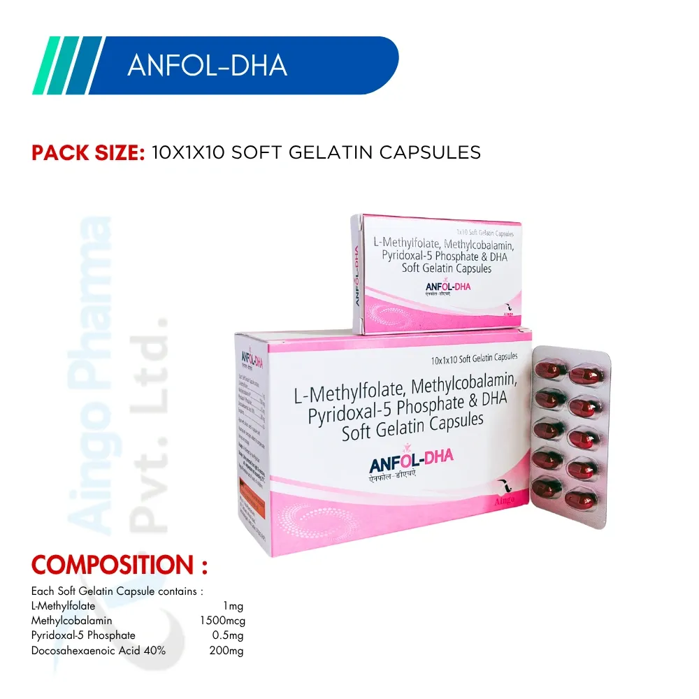 ANFOL-DHA – L-Methyl Folate 1000mcg + Methylcobalamin 1500mcg + Pyridoxal 5 Phosphate 0.5mg...