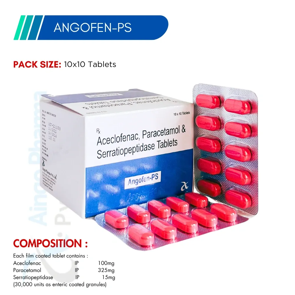 ANGOFEN-PS – Aceclofenac 100mg + Paracetamol 325mg + Serratiopeptidase 15mg Tablets