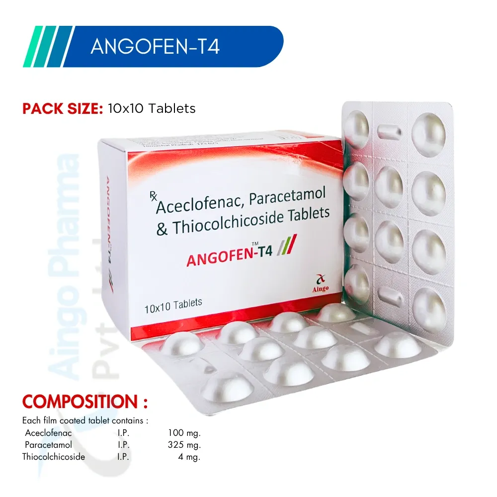 ANGOFEN-T4 – Aceclofenac 100mg + Paracetamol 325mg + Thiocolchicoside 4mg Tablets