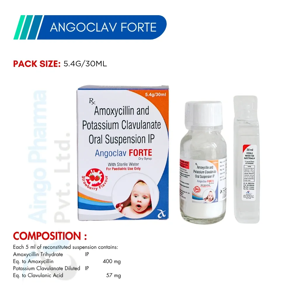 ANGOCLAV-FORTE – Amoxycillin 400mg + Clavulanic Acid 57mg Lemon Flavour Dry Syrup