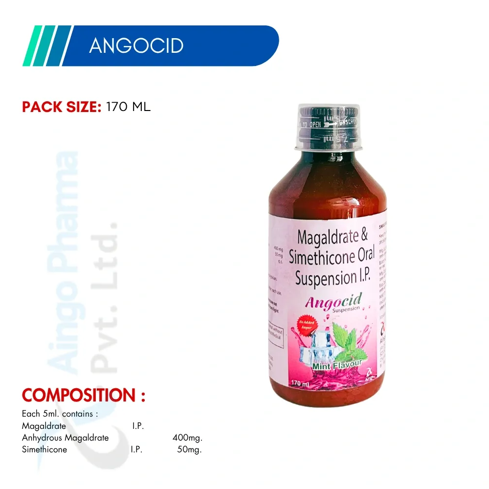 ANGOCID (MINT FLAVOUR) – Magaldrate 400mg + Simethicone 50mg (Sugar Free) Suspension