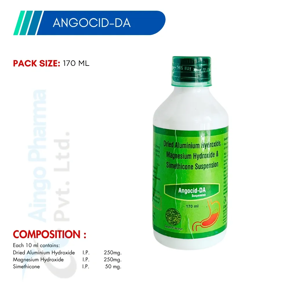 ANGOCID-DA (SAUNF FLAVOUR) – Dried Aluminium Hydroxide 250mg + Magnesium Hydroxide 250mg + Simethicone 50mg S...
