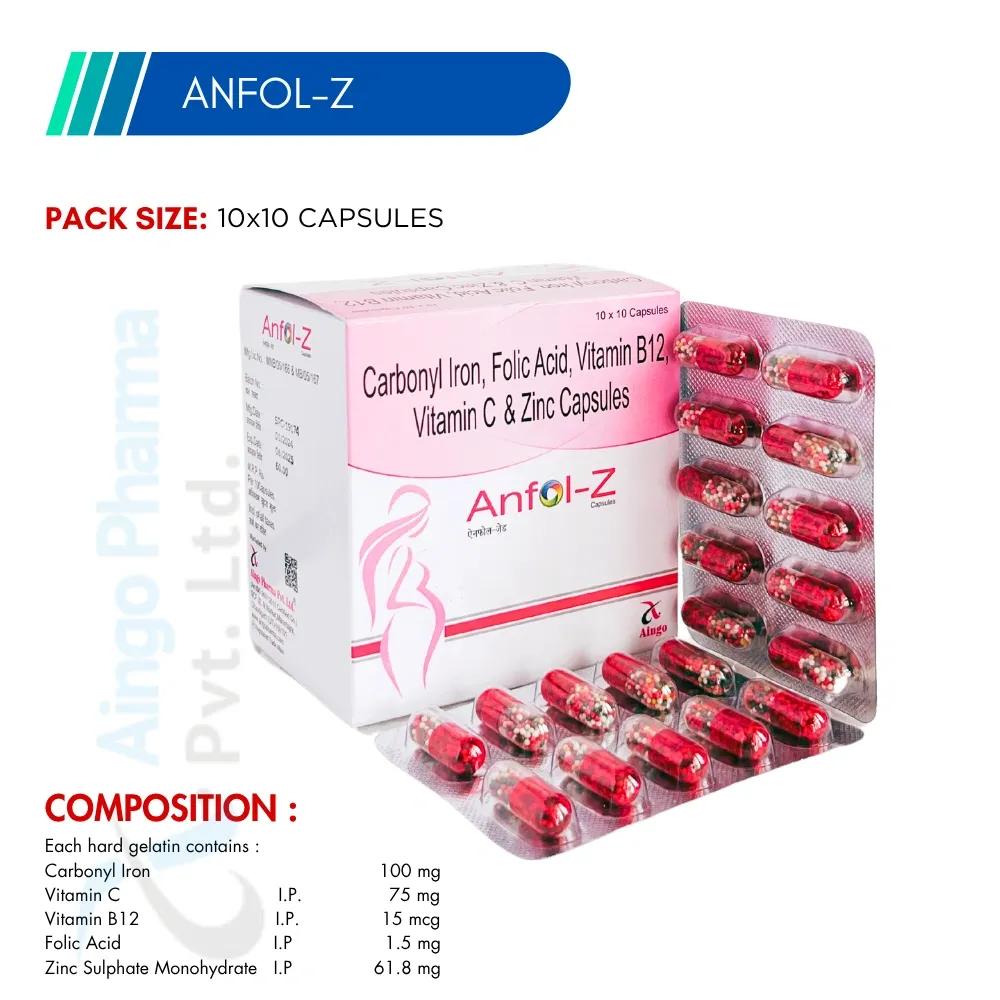 ANFOL-Z – Carbonyl Iron 100mg + Zinc Sulphate 61.8mg + Folic Acid 1500mcg + Cyanocobalamin...