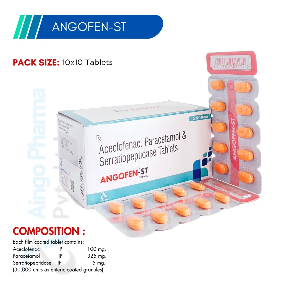 Angofen-ST Tablets – Aceclofenac, Paracetamol & Serratiopeptidase