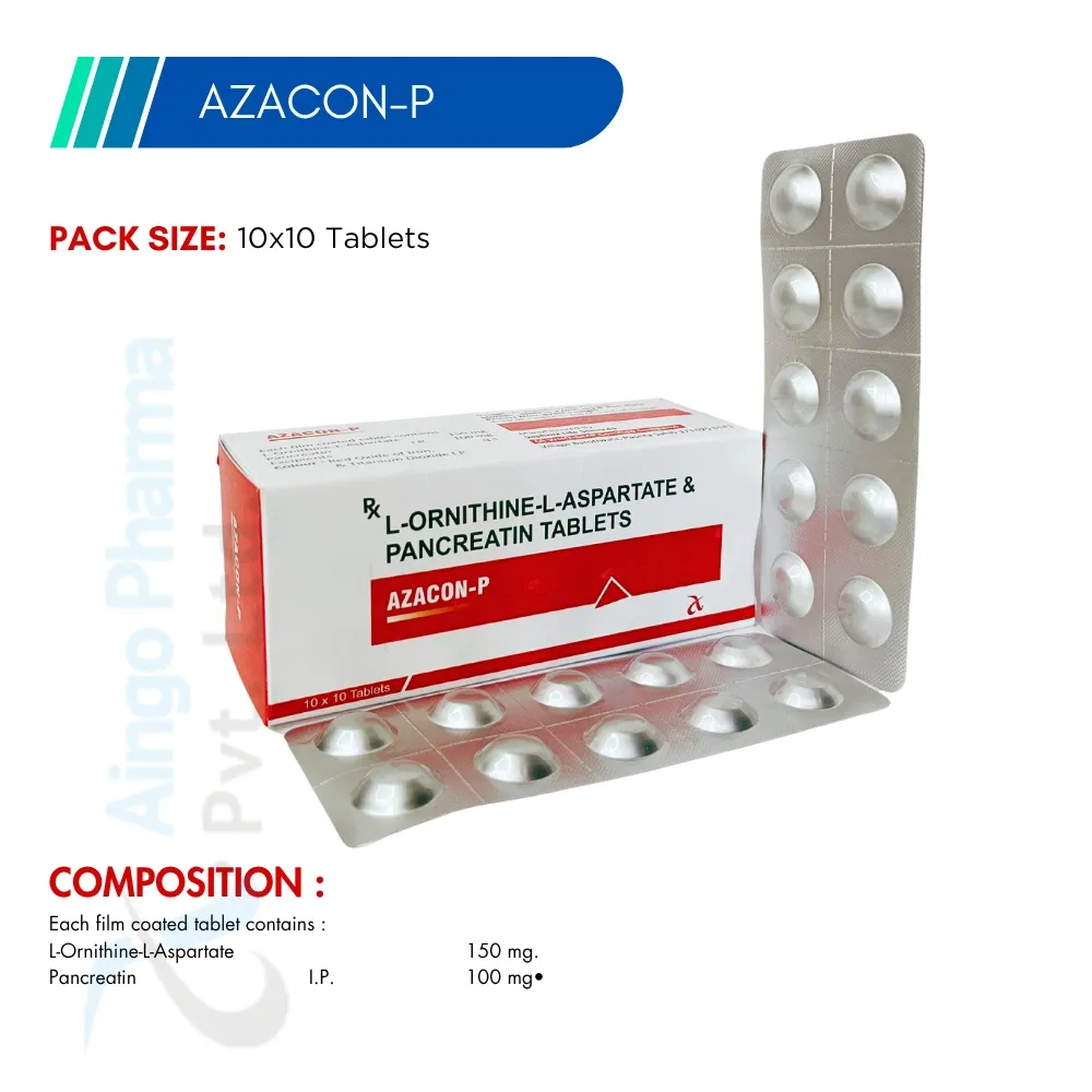 AZACON-P – L-Ornithine L-Aspartate 150mg + Pancreatin 100mg Tablets
