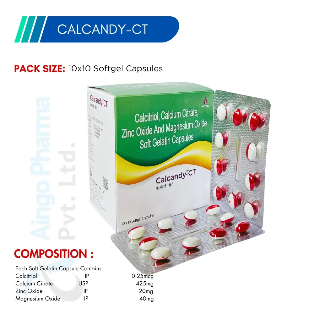 CALCANDY CT – Calcium Citrate 500mg + Calcitriol 0.25mcg + Magnesium Oxide 40mg + Zinc Sulphat...