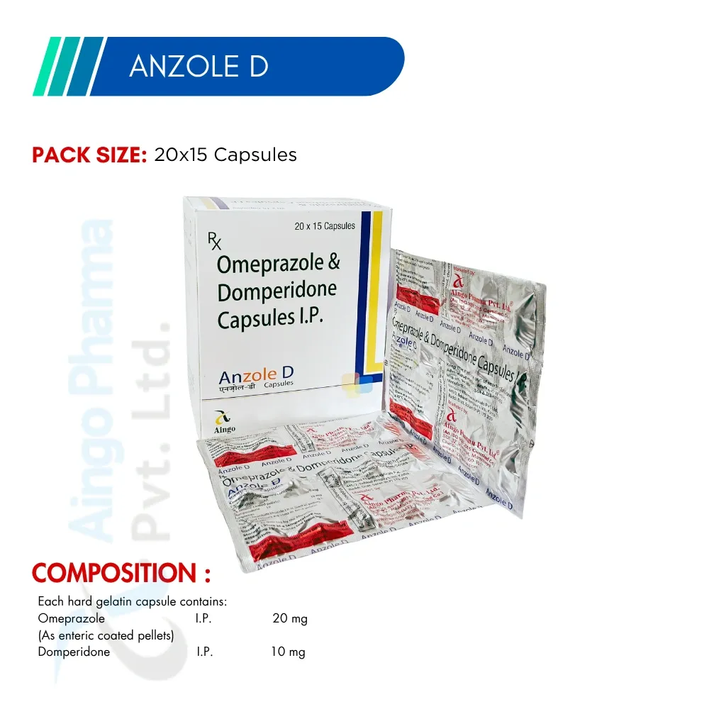 ANZOLE-D – Omeprazole 20mg + Domperidone 10mg Capsules