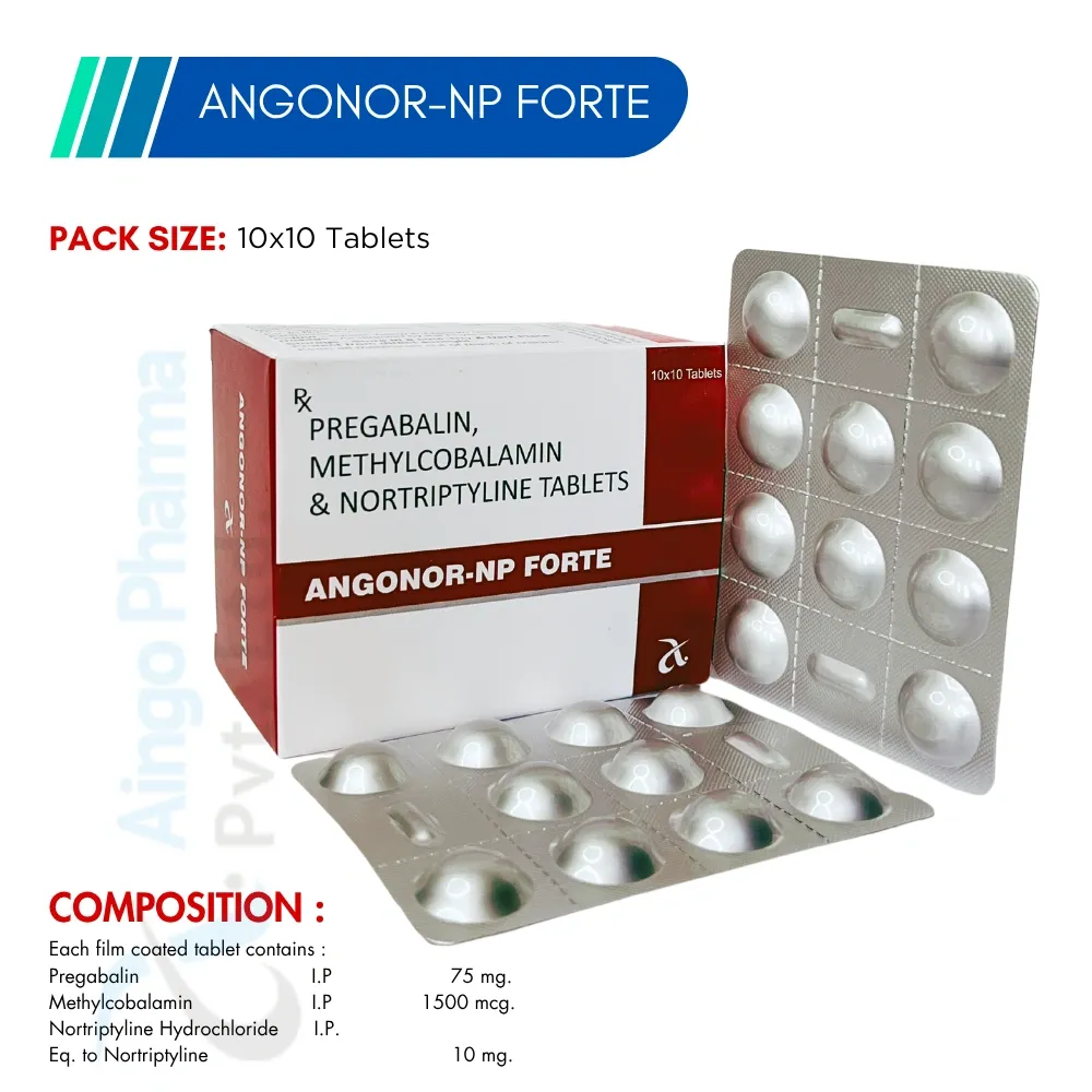 ANGONOR-NP FORTE – Pregabalin 75mg + Methylcobalamin 1500mcg + Nortriptyline HCl 10mg Tablets