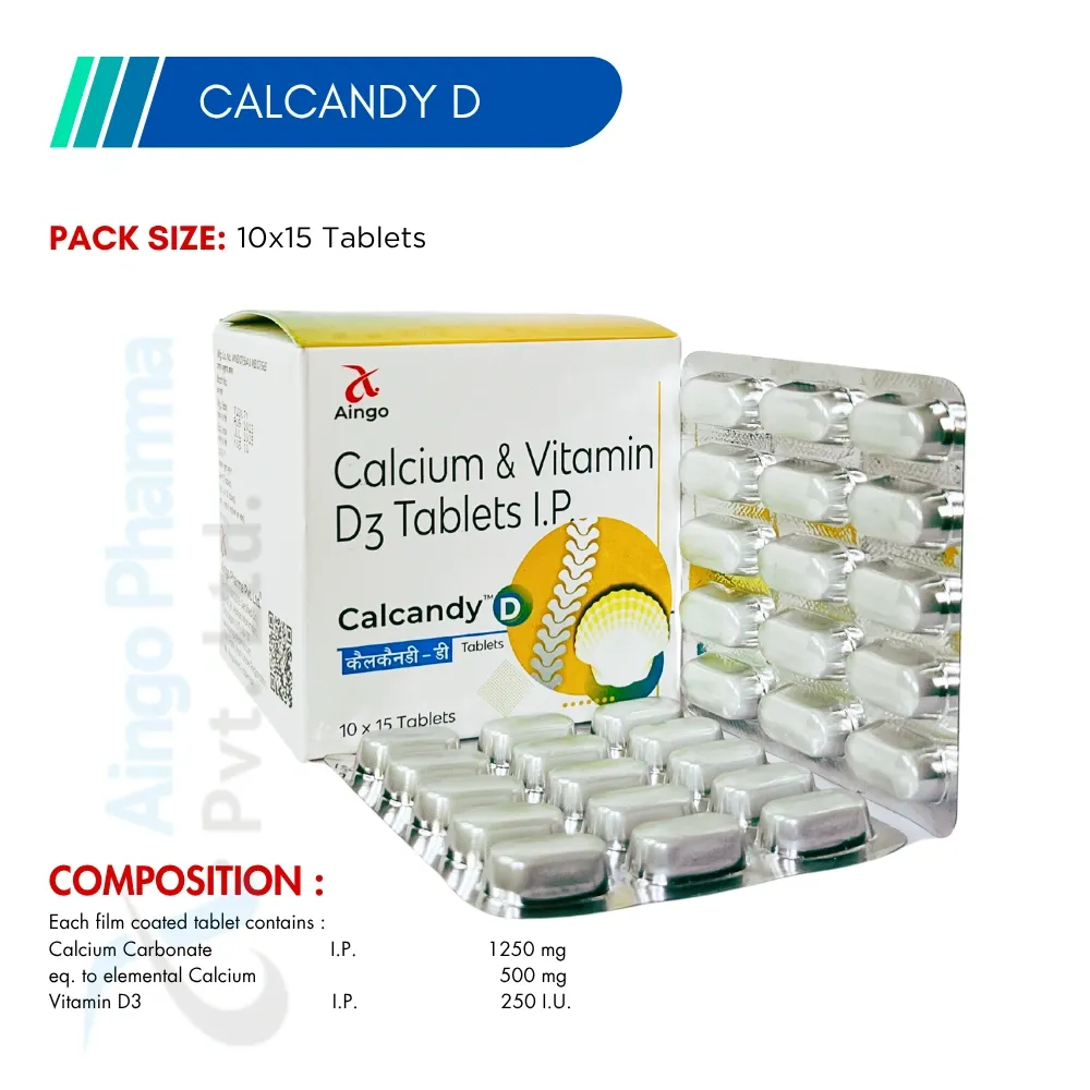 CALCANDY-D – Calcium Carbonate 1250mg + Vitamin D3 200 I.U. Tablets