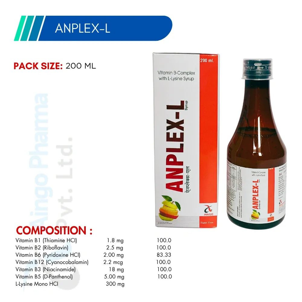 ANPLEX-L – Vit B1 0.5mg + Vit B2 0.5mg + Vit B6 0.25mg + Vit B12 0.25mcg + Niacinamide 7.50...
