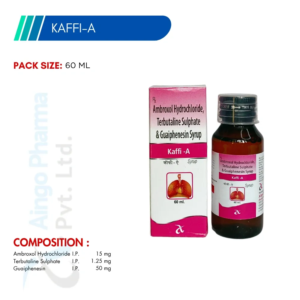 KAFFI-A – Ambroxol HCl 15mg + Terbutaline Sulphate 1.25mg + Guaiphenesin 50mg Syrup