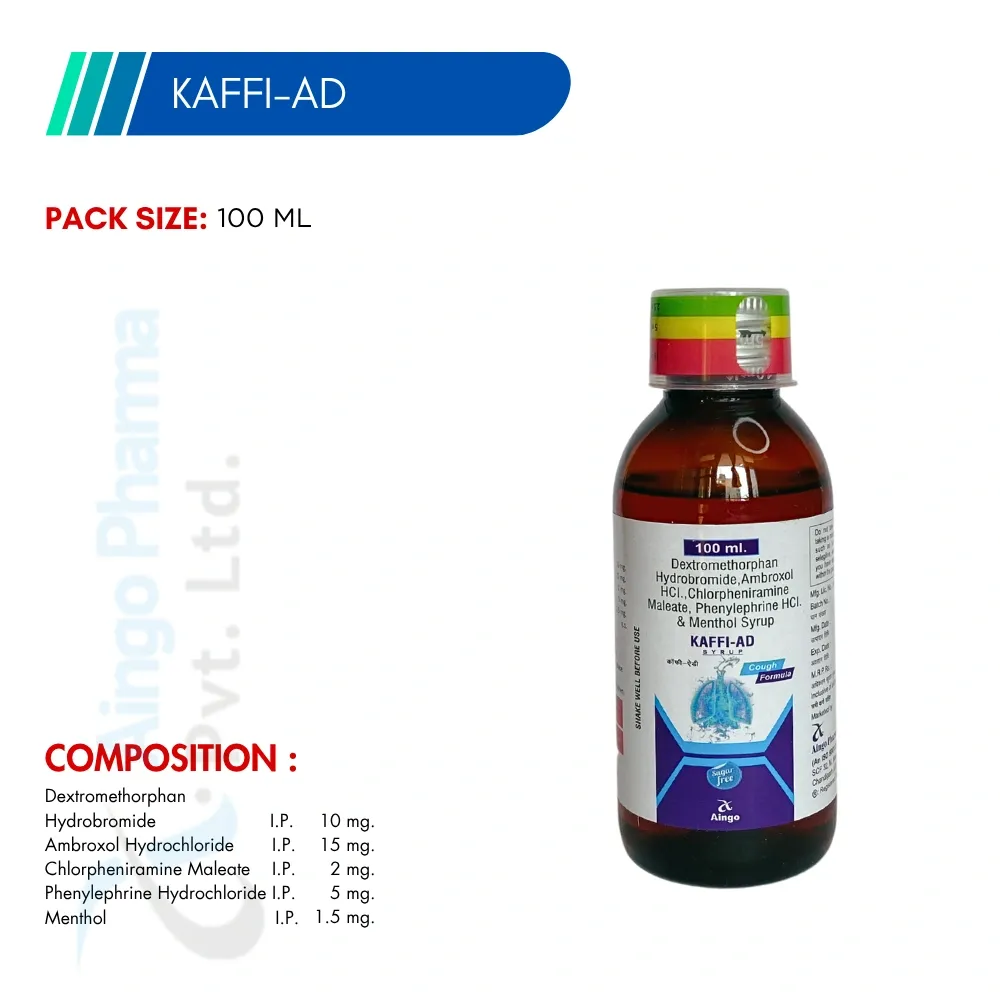 KAFFI-AD – Dextromethorphan Hydrobromide 10mg + Ambroxol 15mg + Chlorpheniramine Maleate 2m...