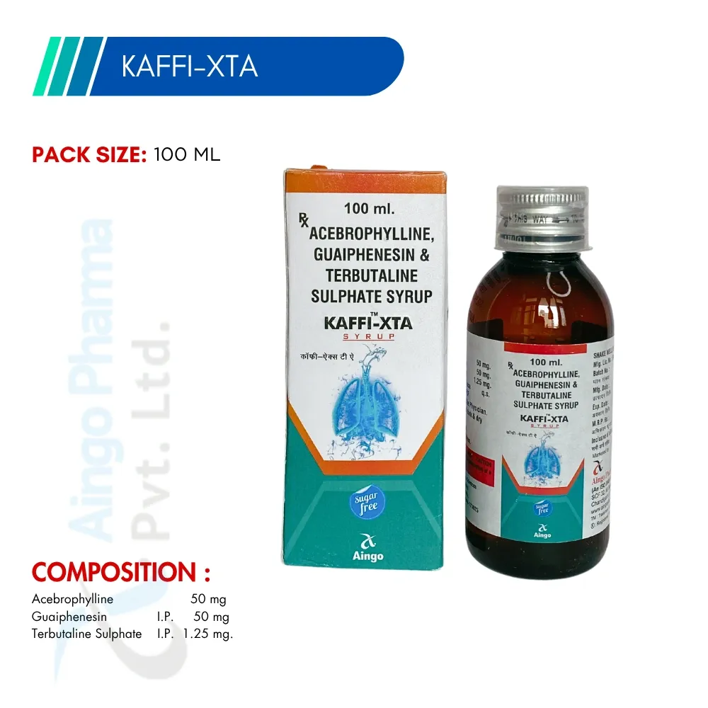 KAFFI-XTA – Acebrophylline 50mg + Guaiphenesin 50mg + Terbutaline Sulphate 1.25mg Syrup