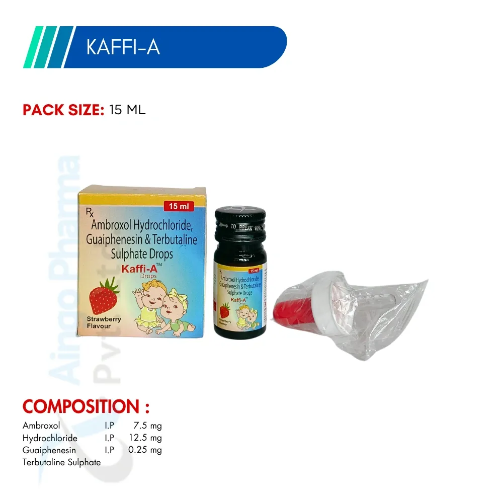 KAFFI-A – Ambroxol HCl 7.5mg + Terbutaline Sulphate 0.25mg + Guaiphenesin 12.5mg Drops