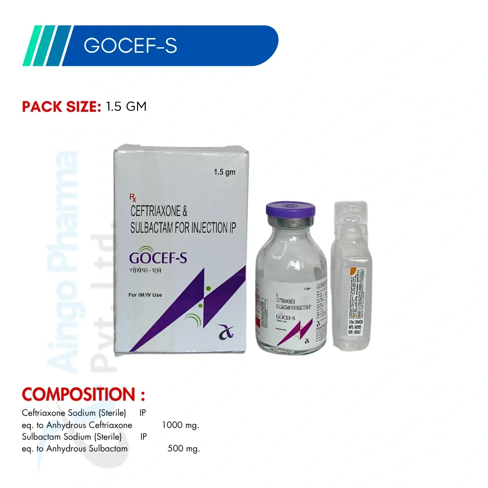 GOCEF S-1.5 – Ceftriaxone 1000mg + Sulbactam 500mg