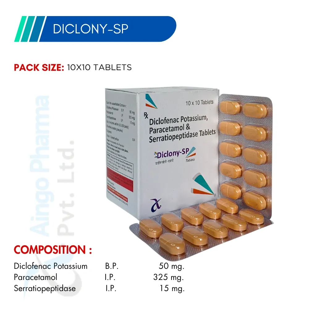 DICLONY-SP – Diclofenac Potassium 50mg + Paracetamol 325mg + Serratiopeptidase 15mg Tablets