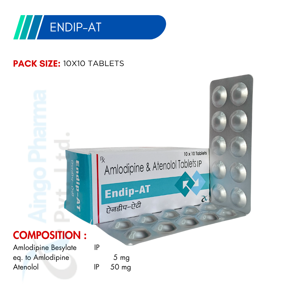 ENDIP-AT – Amlodipine 5mg + Atenolol 50mg Tablets