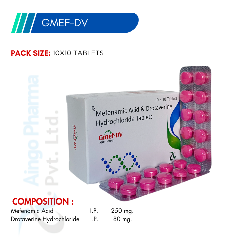 GMEF-DV – Mefenamic Acid 250mg + Drotaverine HCl 80mg Tablets