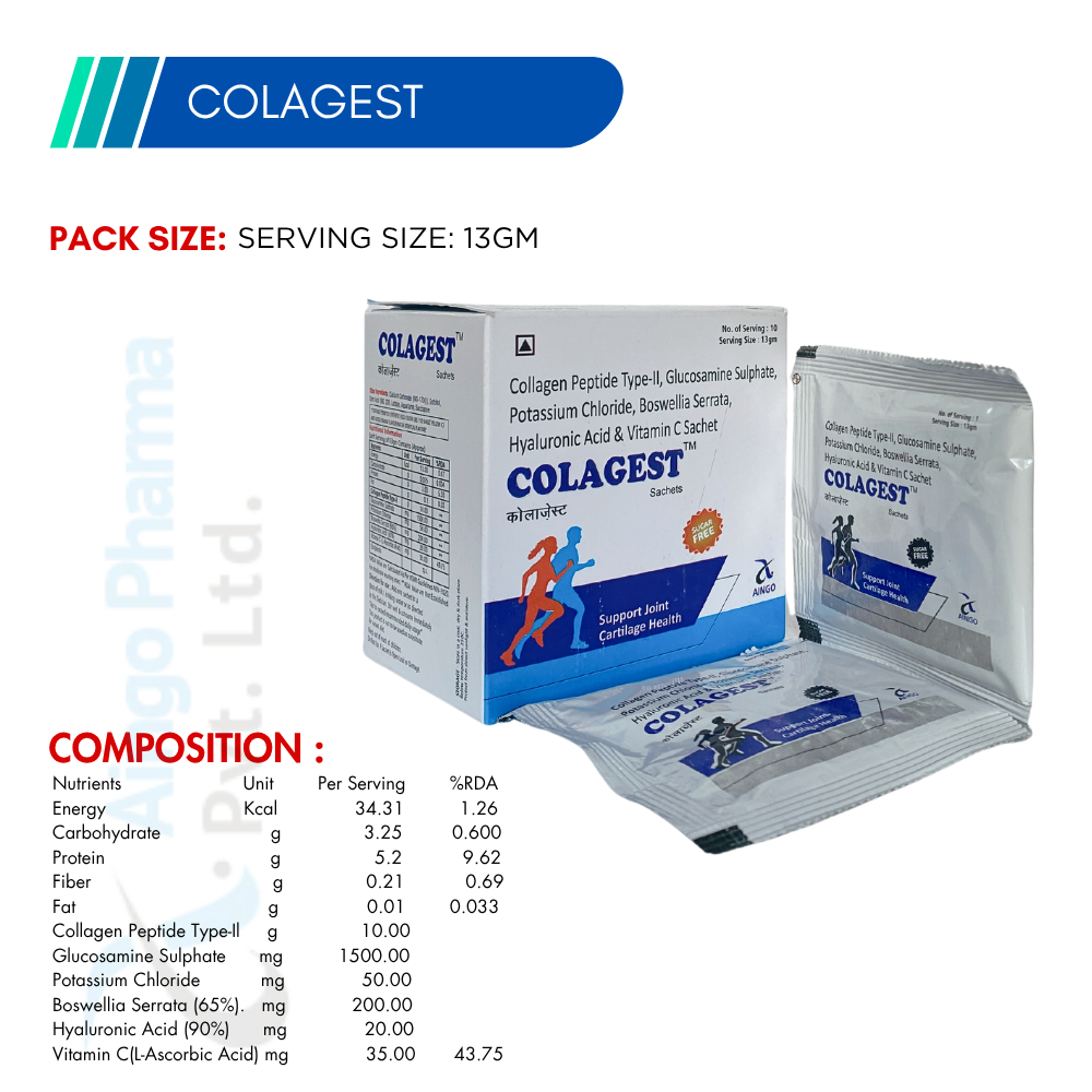 COLAGEST (SUGAR FREE) – Collagen Peptides + Glucosamine + Boswellia Serrata + Hyaluronic Acid + Vit C Sa...