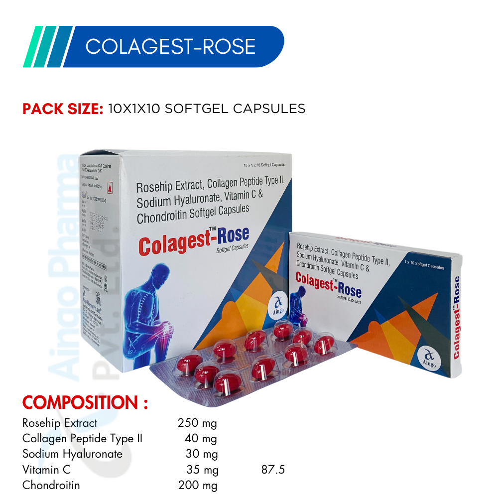 COLAGEST-ROSE – Rosehip Extract 250mg + Collagen Peptide Type II 40mg + Sodium Hyaluronate 30mg...