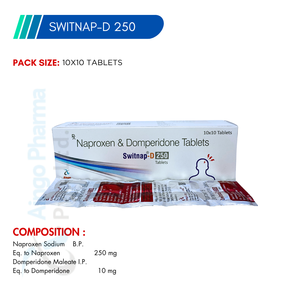 SWITNAP-D 250 – Naproxen Sodium 250mg + Domperidone 10mg Tablets
