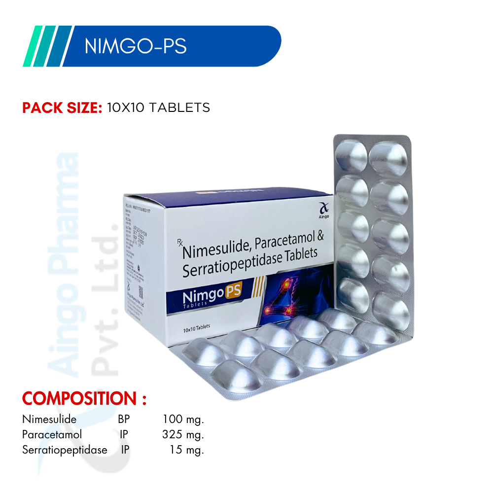 NIMGO-PS – Nimesulide 100mg + Paracetamol 325mg + Serratiopeptidase 15mg Tablets