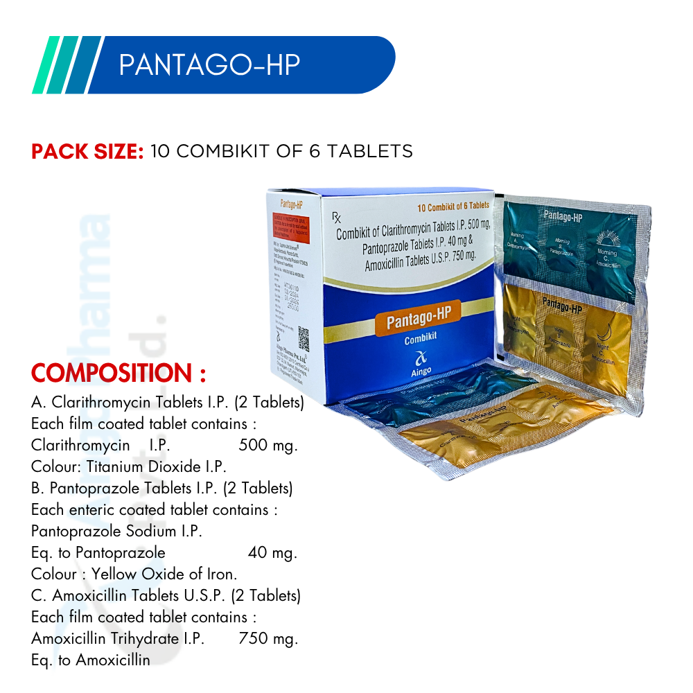 PANTAGO‑HP Combikit | Clarithromycin 500 mg + Pantoprazole 40 mg + Amoxicillin 750 mg