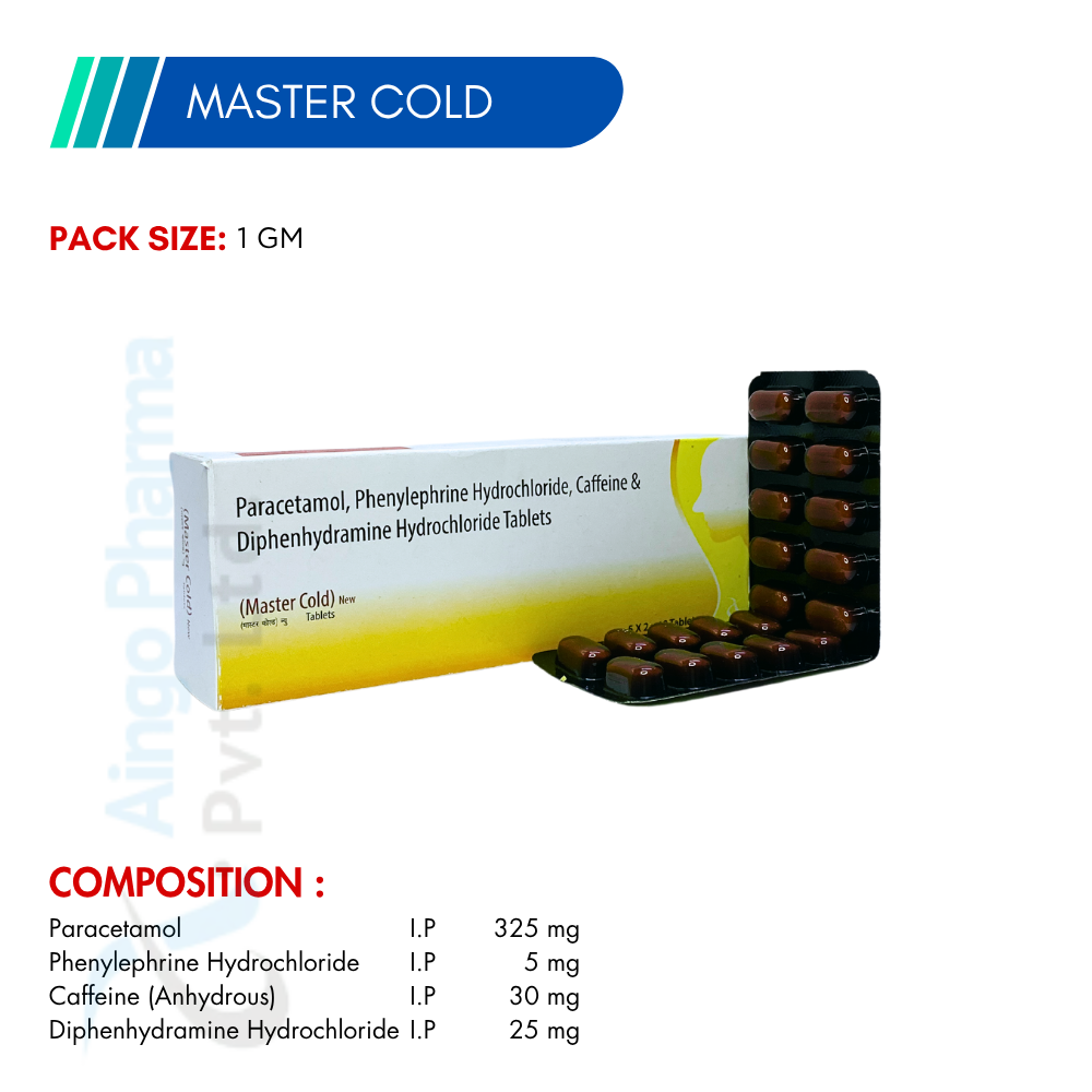 Master Cold Tablets | Paracetamol 325mg + Phenylephrine 5mg + Caffeine 30mg