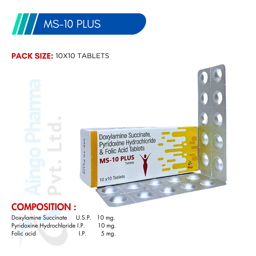 MS-10 PLUS – Doxylamine Succinate 10mg + Pyridoxine Hydrocholride 10mg + Folic Acid 5mg Table...
