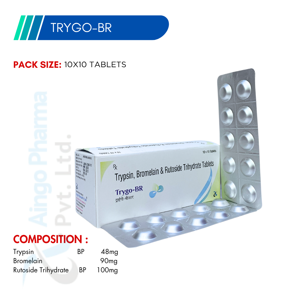 TRYGO-BR – Trypsin 48mg + Bromelain 90mg + Rutoside 100mg Tablets