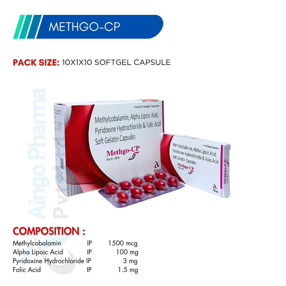 METHGO-CP – Methylcobalamin 1500mcg + Alpha Lipoic Acid 100mg + Folic Acid 1.5mg + Pyridoxin...