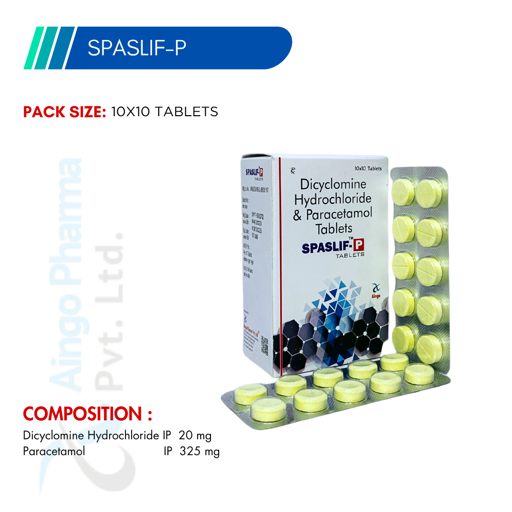 SPASLIF-P – Dicyclomine Hydrochloride 20mg + Paracetamol 325mg Tablets