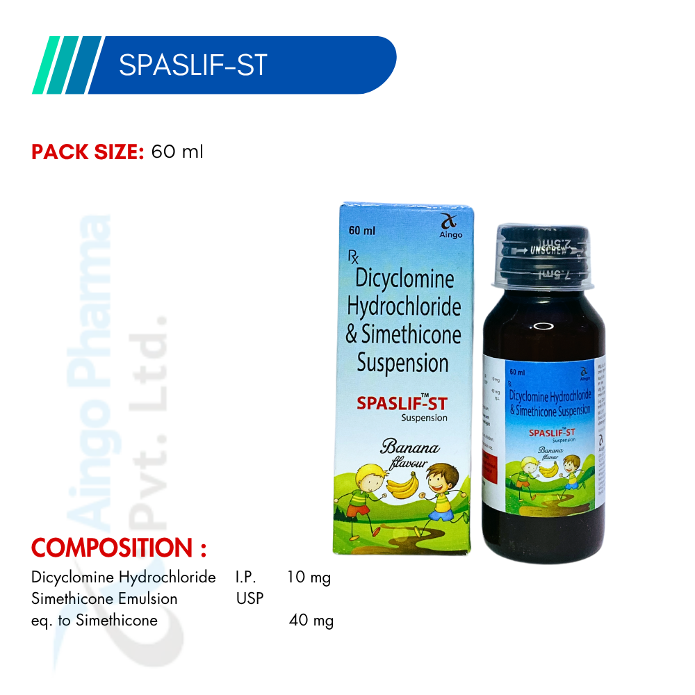 SPASLIF-ST – Dicyclomine Hydrochloride 10mg + Simethicone 40mg Syrup
