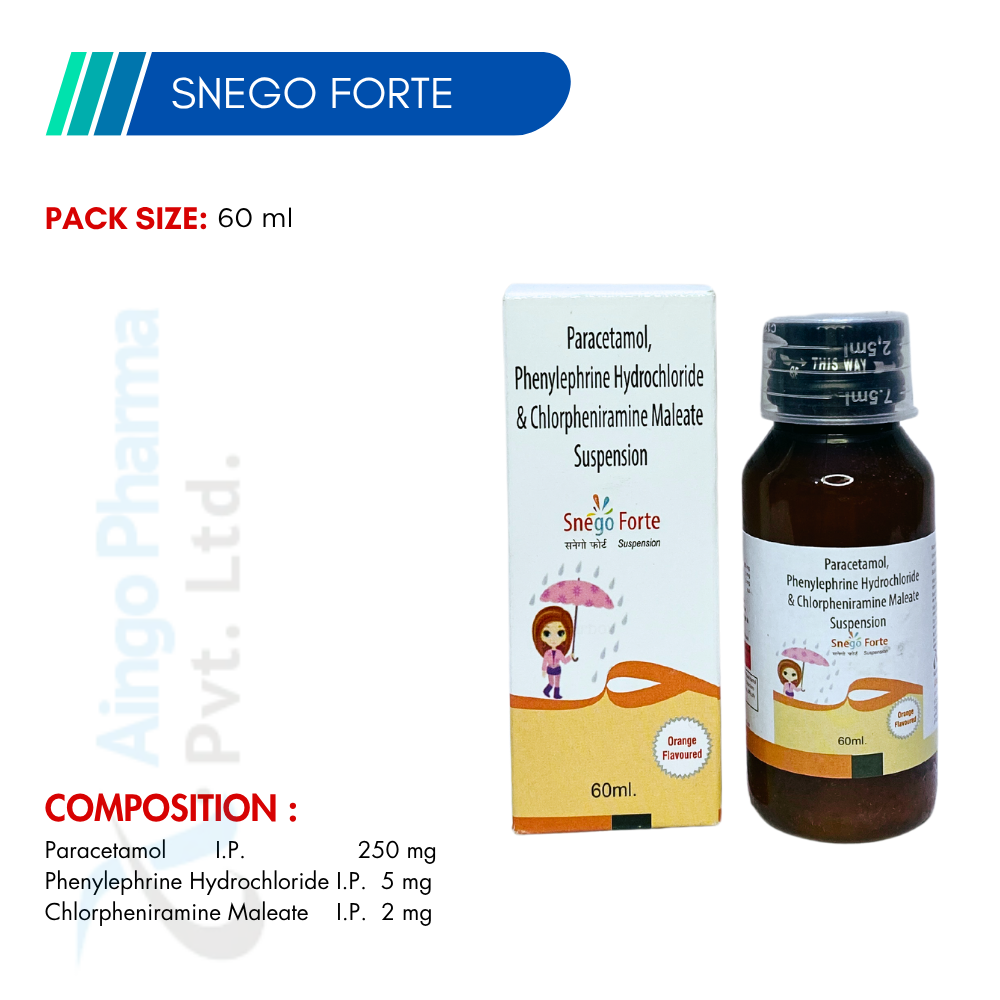 SNEGO FORTE – Phenylephrine Hydrochloride 5mg + Paracetamol 250mg + Chlorpheniramine Maleate 2...
