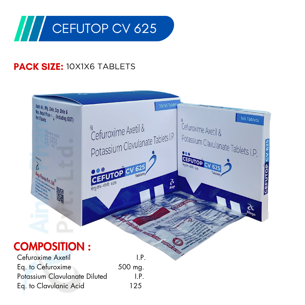 CEFUTOP-CV 625 – Cefuroxime 500mg + Clavulanic Acid 125mg Tablets