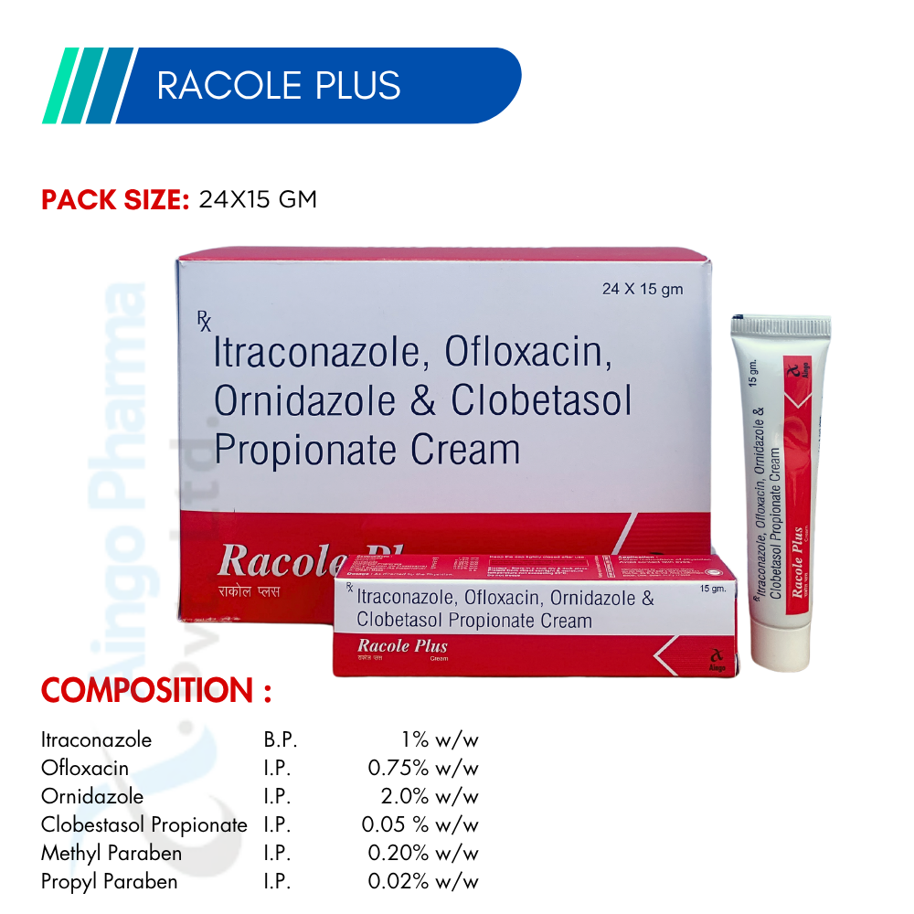 RACOLE PLUS – Itraconazole + Ofloxacin + Ornidazole + Clobetasol Propionate Cream