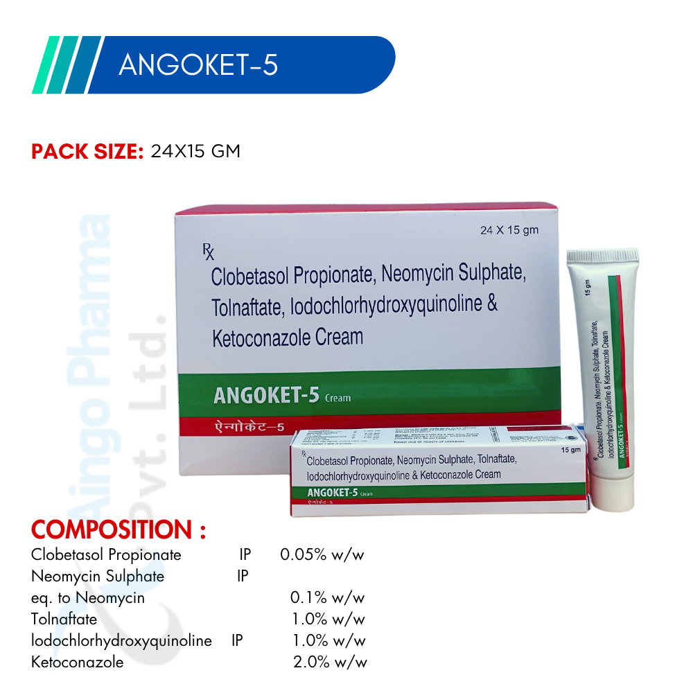 ANGOKET-5 – Ketoconazole 2% + Iodochlorhydroxyquinoline 1% + Tolnaftate 1% + Neomycin Sulpha...