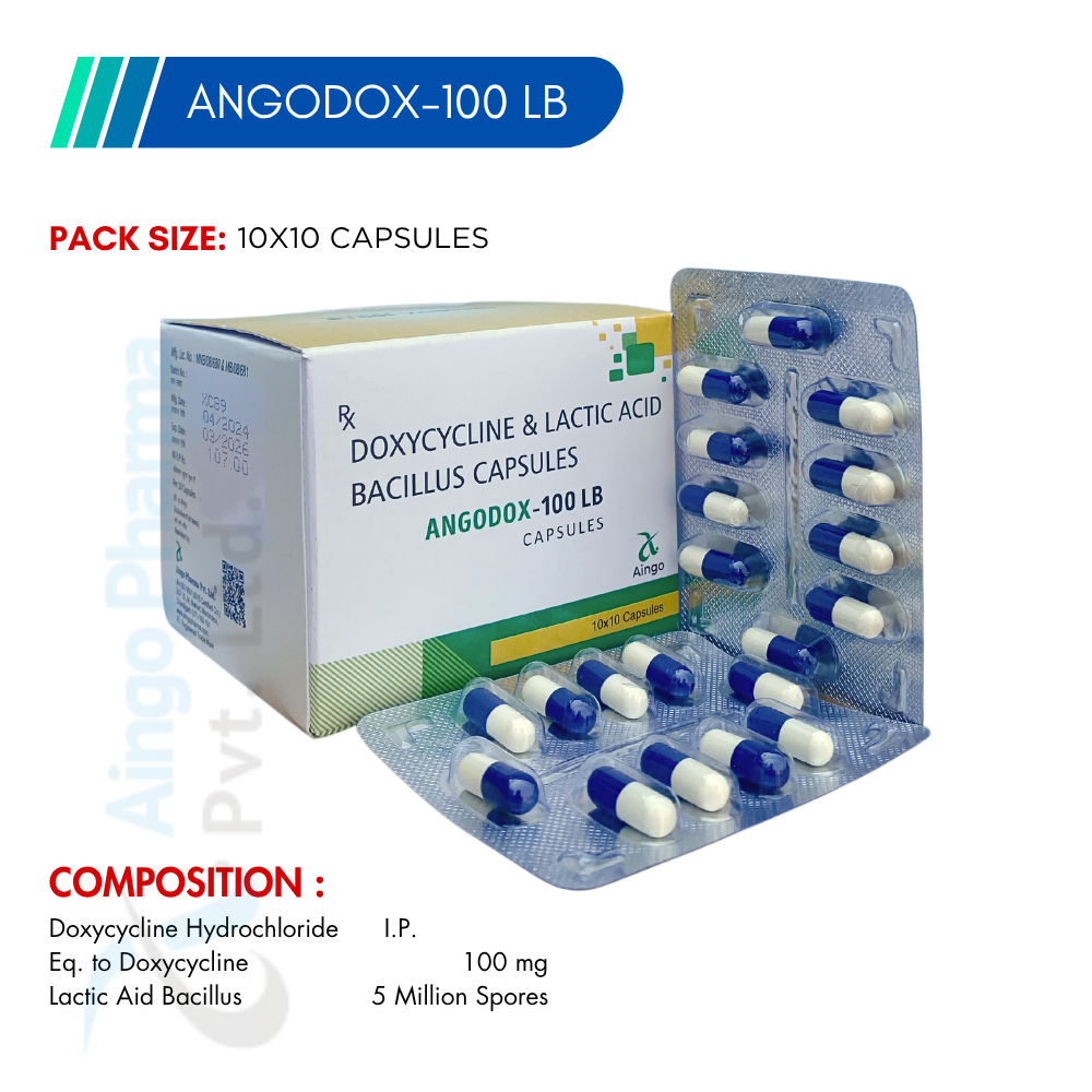 ANGODOX-100 LB – Doxycycline 100mg + Lactic Acid Bacillus 5 Million Spores Capsules