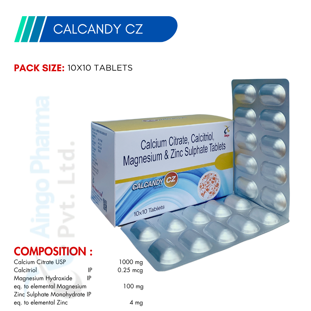 CALCANDY-CZ – Calcium Citrate 1000mg + Calcitriol 0.25mcg + Magnesium Oxide 100mg + Zinc Sulph...