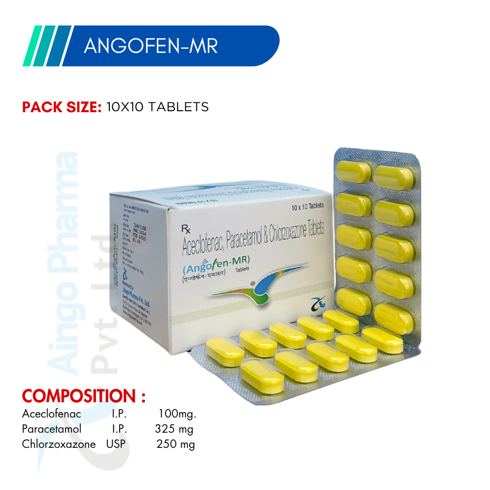 ANGOFEN-MR – Aceclofenac 100mg + Paracetamol 325mg + Chlorzoxazone 250mg Tablets