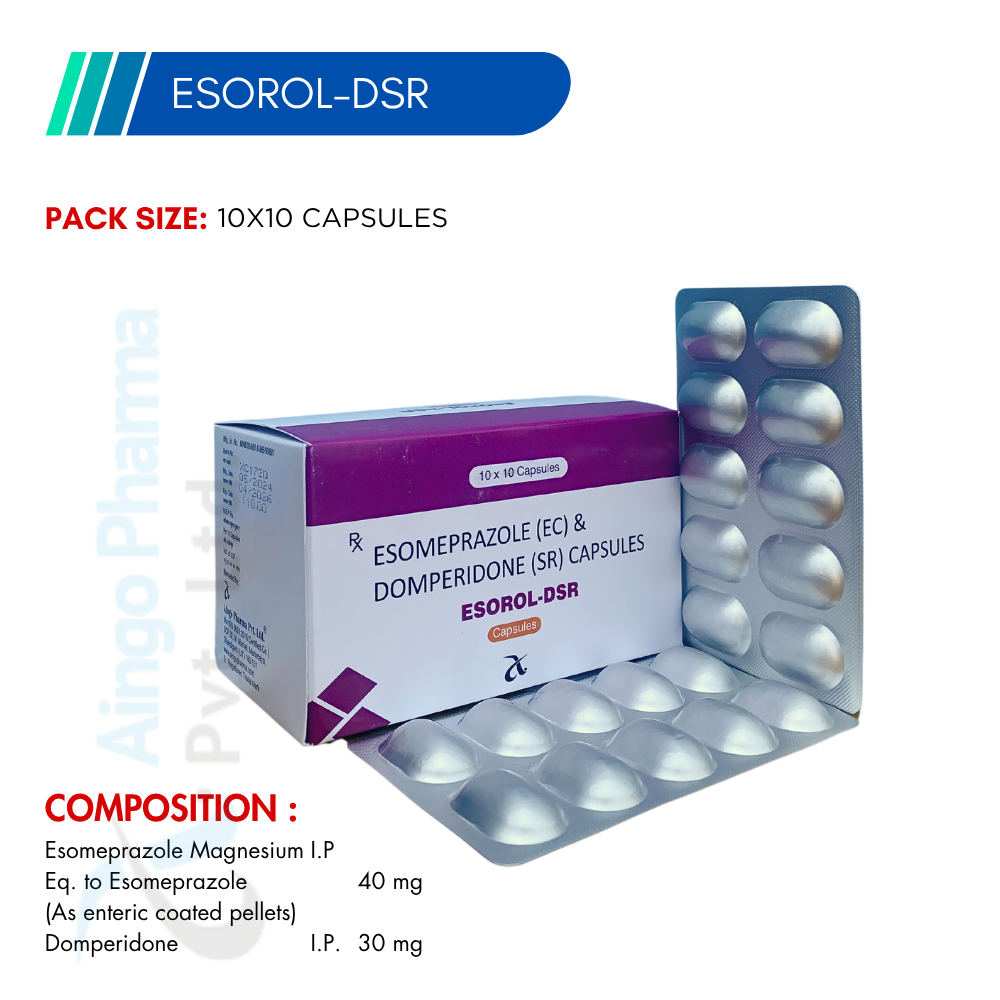 ESOROL-DSR – Esomeprazole 40mg + Domperidone 30mg (SR) Capsules