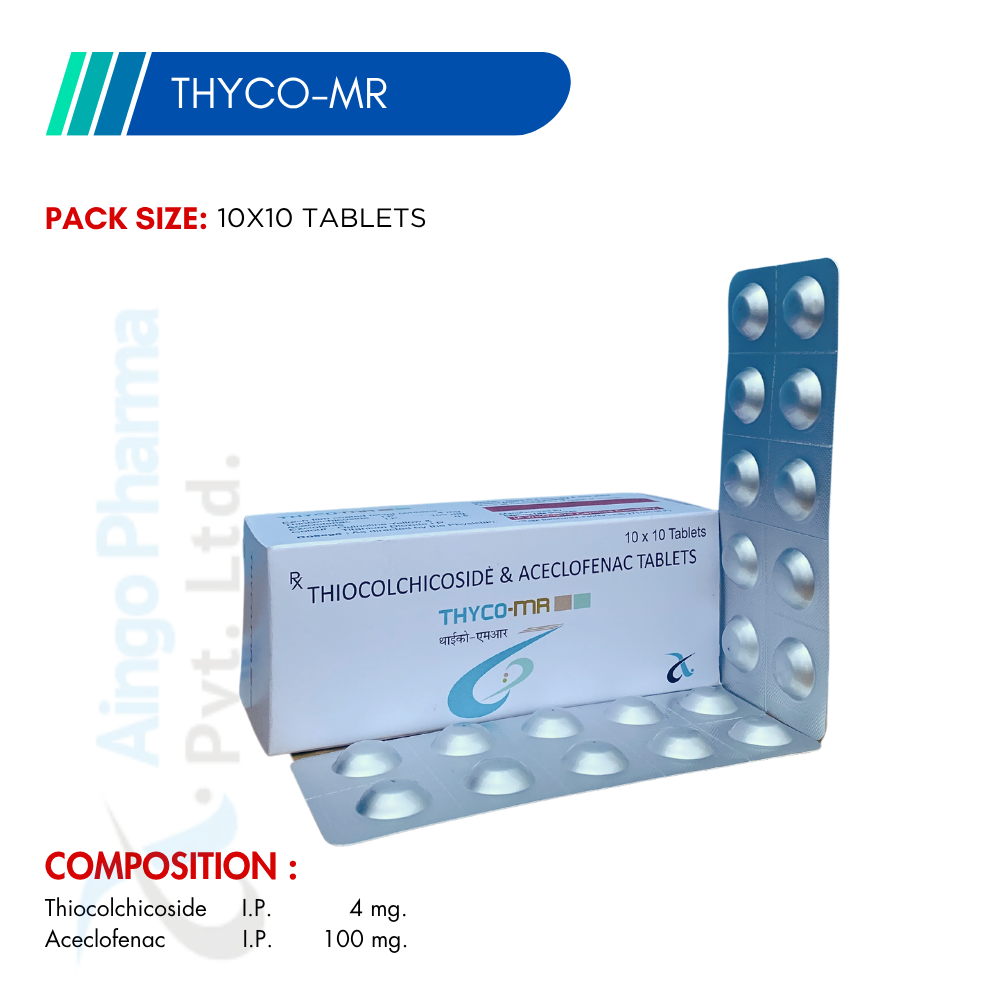 THYCO-MR – Thiocolchicoside 4mg + Aceclofenac 100mg Tablets
