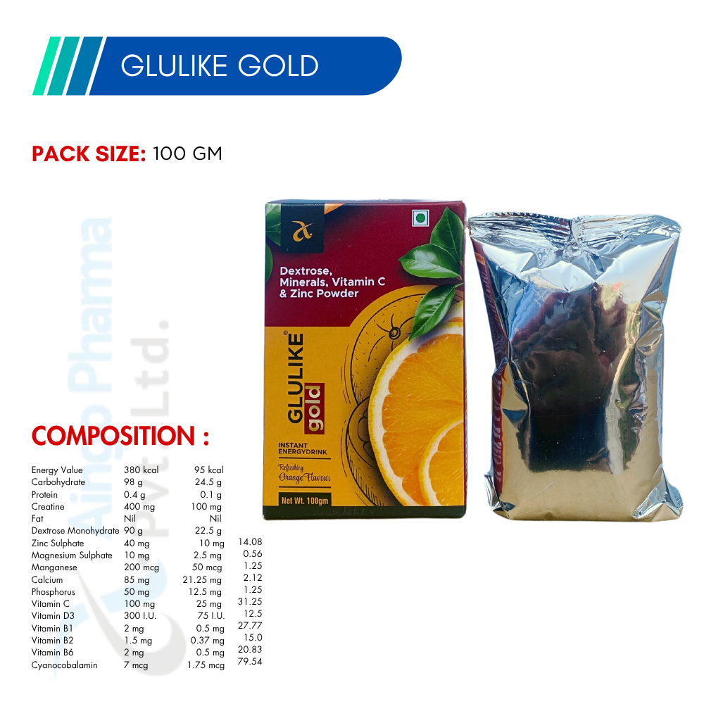 GLULIKE-GOLD – Dextrose + Minerals + Vitamin C & Zinc Energy Powder