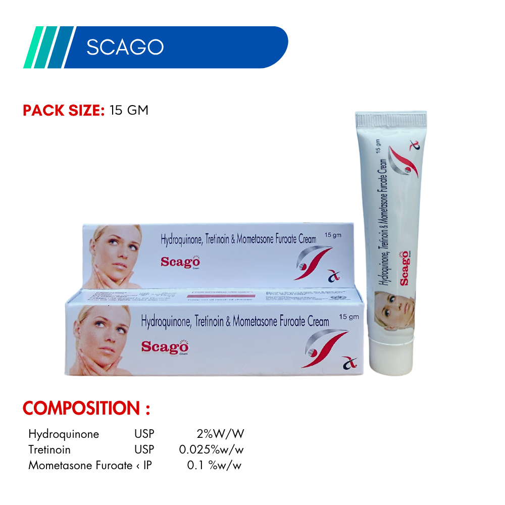 SCAGO – Hydroquinone 2% w/w + Tretinoin 0.025% + Mometasone 0.1% w/w Cream