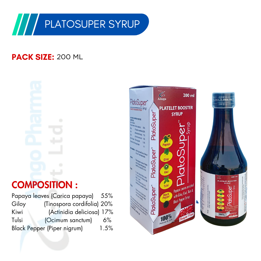 PLATO SUPER – Papaya + Giloy + Kiwi + Tulsi + Black Pepper Platelet Booster Syrup