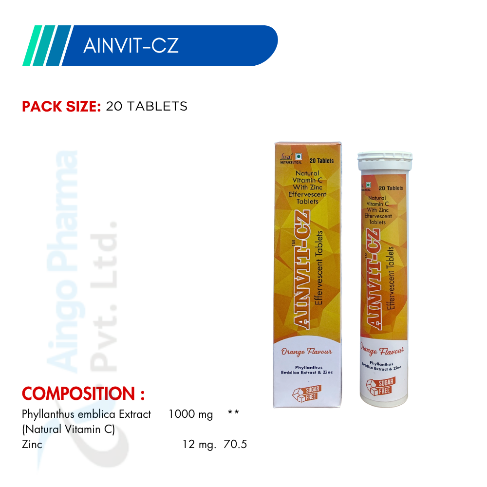Ainvit-CZ – Vitamin C & Zinc Effervescent Tablets | 20 Tablets