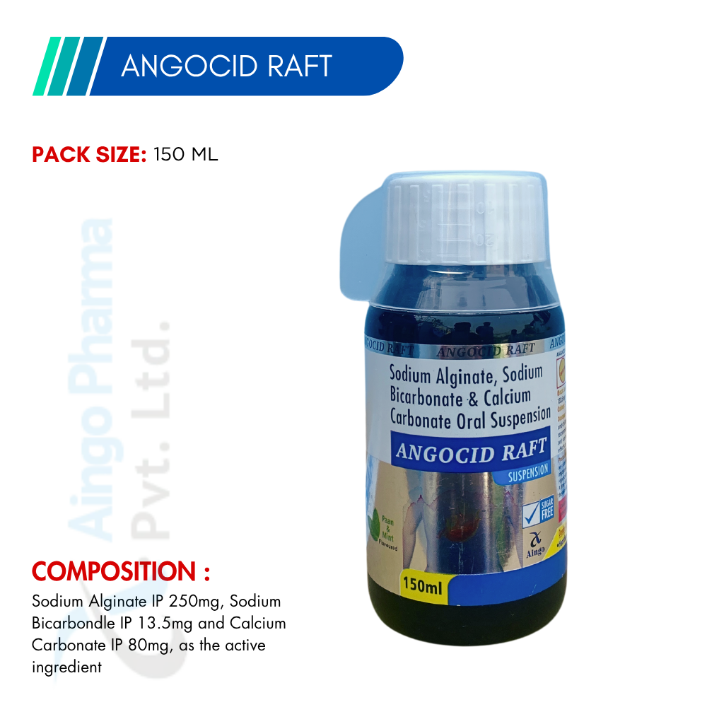 ANGOCID-RAFT (PAAN & MINT FLAVOUR) – Sodium Alginate 250mg + Sodium Bicarbonate 133.5mg + Calcium Carbonate 80mg Susp...