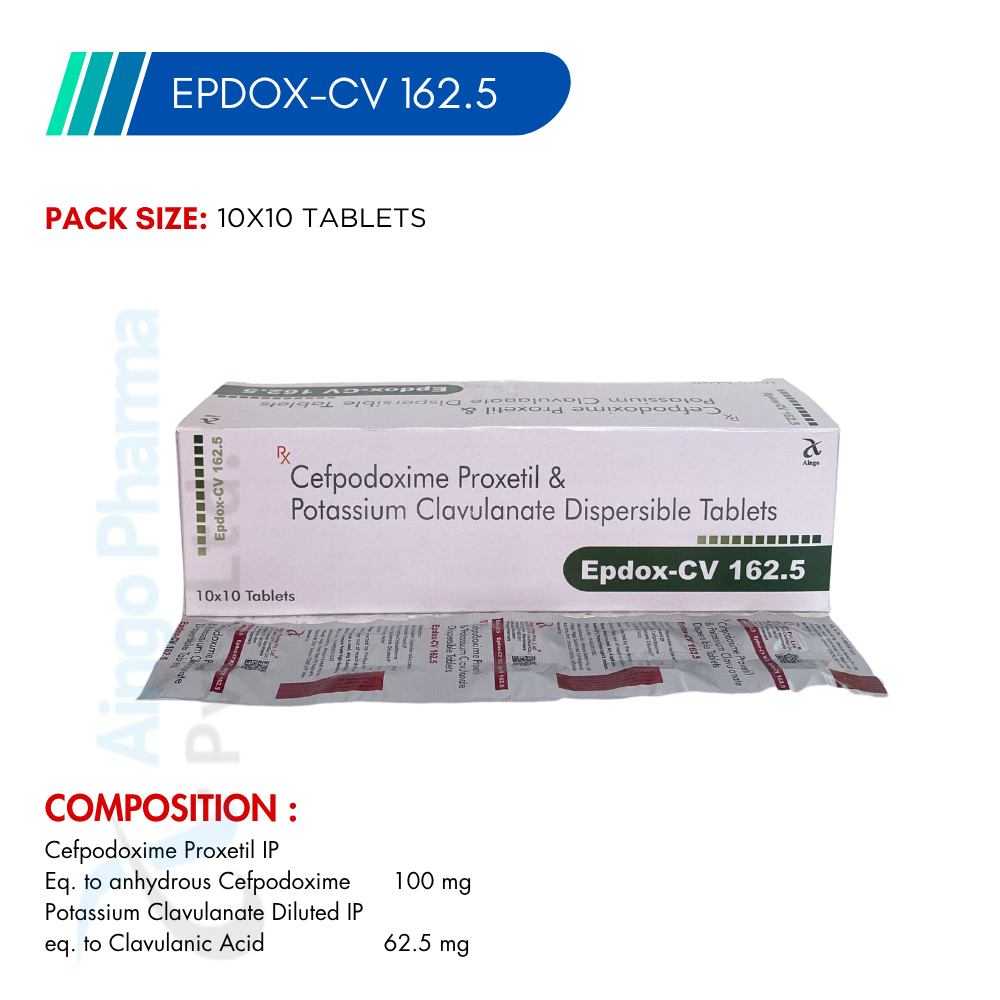 EPDOX-CV 162.5 – Cefpodoxime Proxetil 100mg + Clavulanic Acid 62.5mg Dispersible Tablets