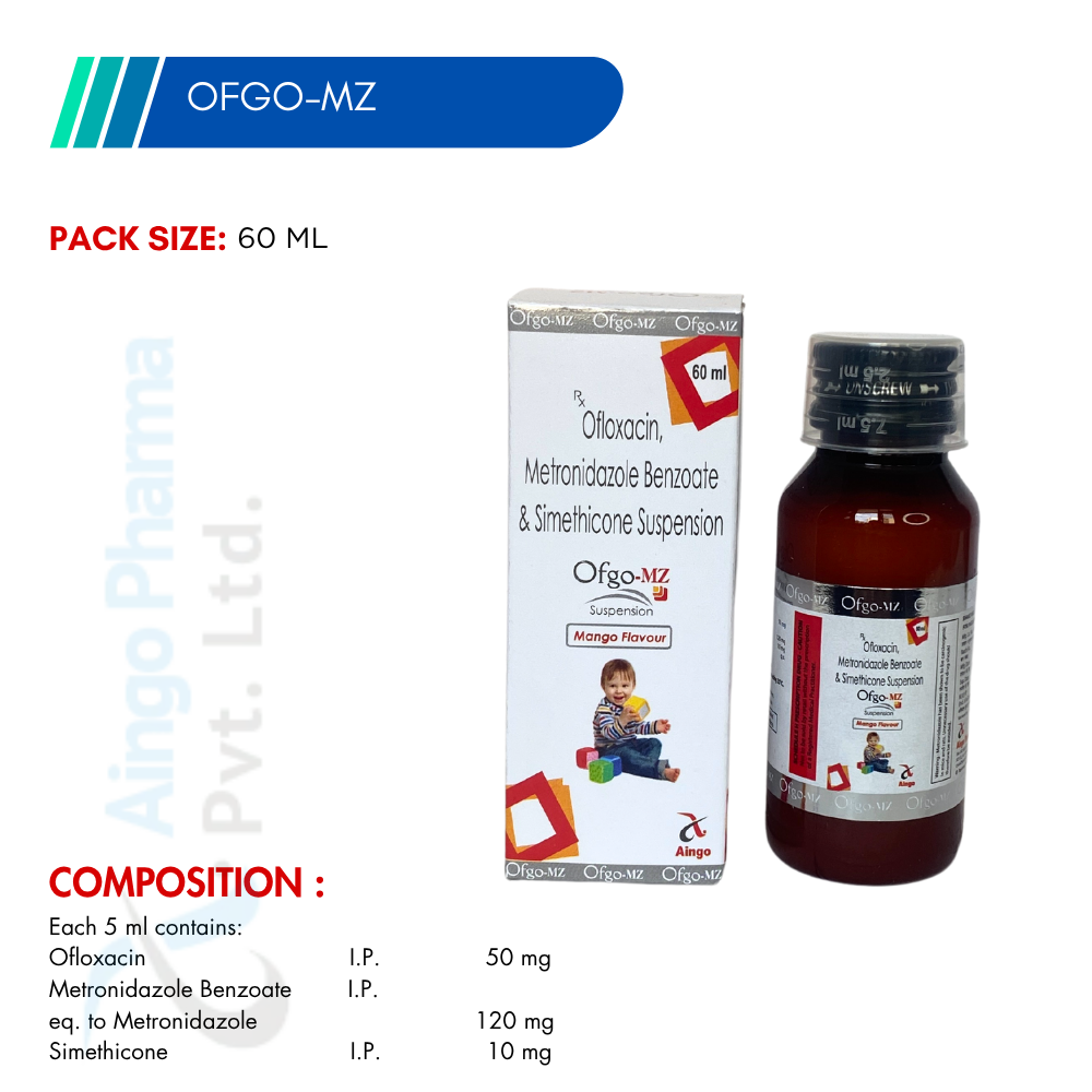 OFGO-MZ – Ofloxacin 50mg + Metronidazole Benzoat 120mg + Simethicone 10mg Delicious Mango...