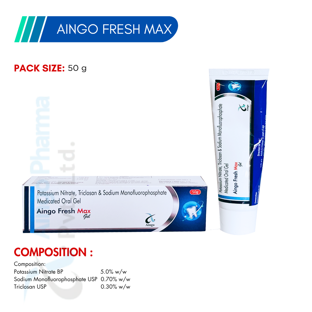 AINGO FRESH MAX – Potassium Nitrate 5% w/w + Sodium Monofluorophosphate 0.70% w/w + Triclosan 0.30...